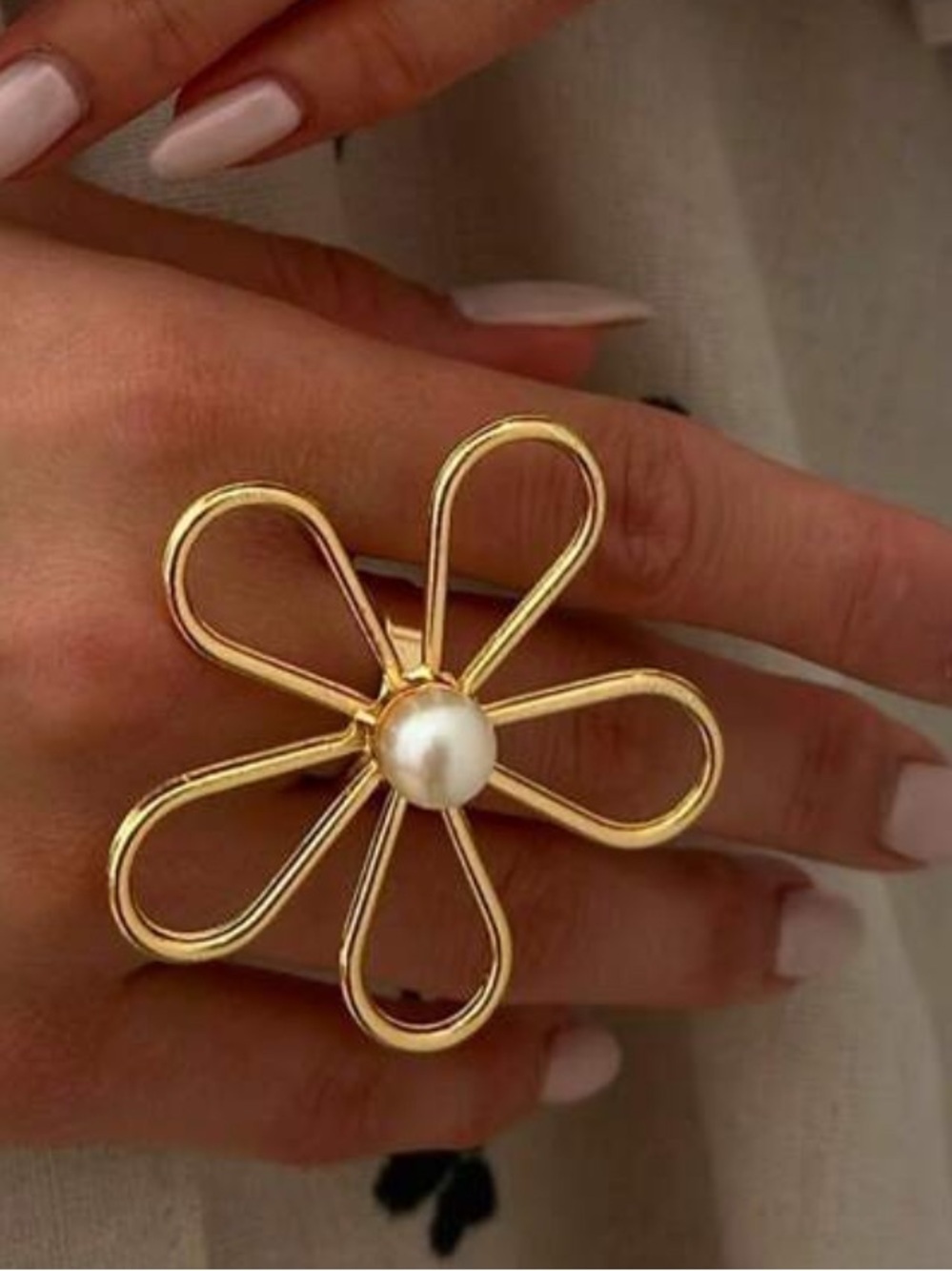 Golden Pearl Floral Ring